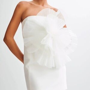 Meshki Victoria Strapless Mini Dress With Oversized Flower - White